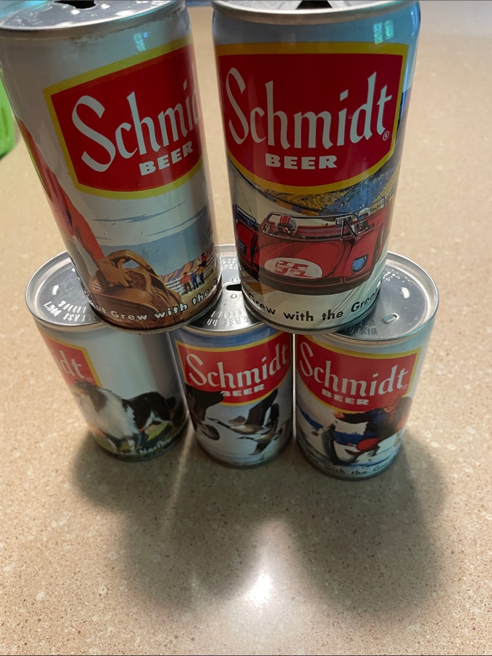 Vintage Schmidt Graphic Beer Cans - Lot of five
